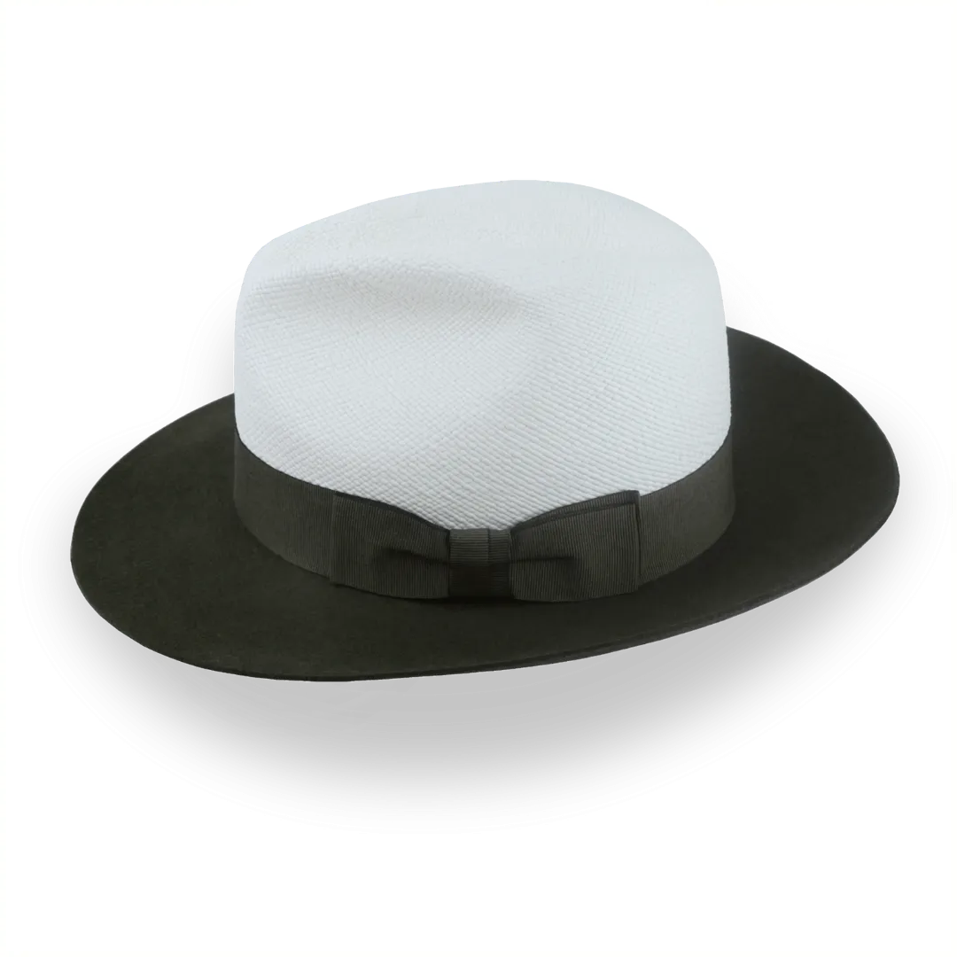 Green and Off-White Two-Tone Panama Fedora Hat with Felt Brim | The Monarch