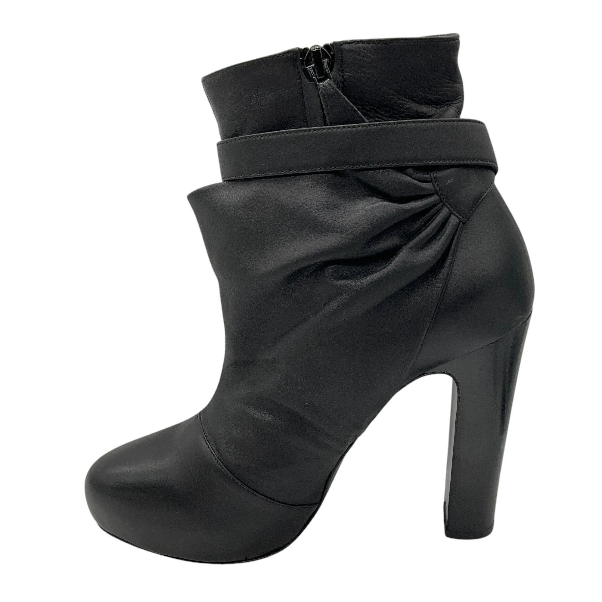 Hermes Black Leather Wrap Ankle Boots