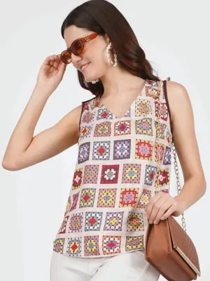 ISHA -BEIGE REGULAR PLUS TOP ETHNIC MOTIF