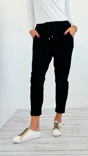 Italian Classic Moon Joggers - Black