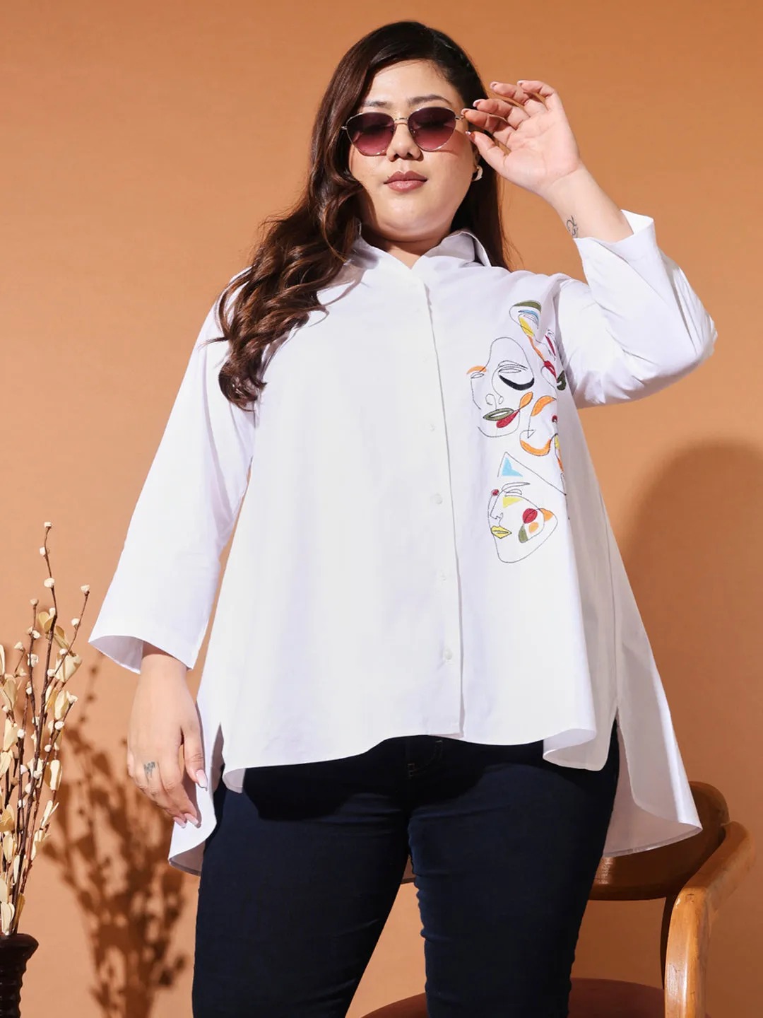 LAZY - WHITE FACE EMBROI PLUS SHIRT