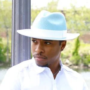 MH1715-Light Blue Panama straw hat for men