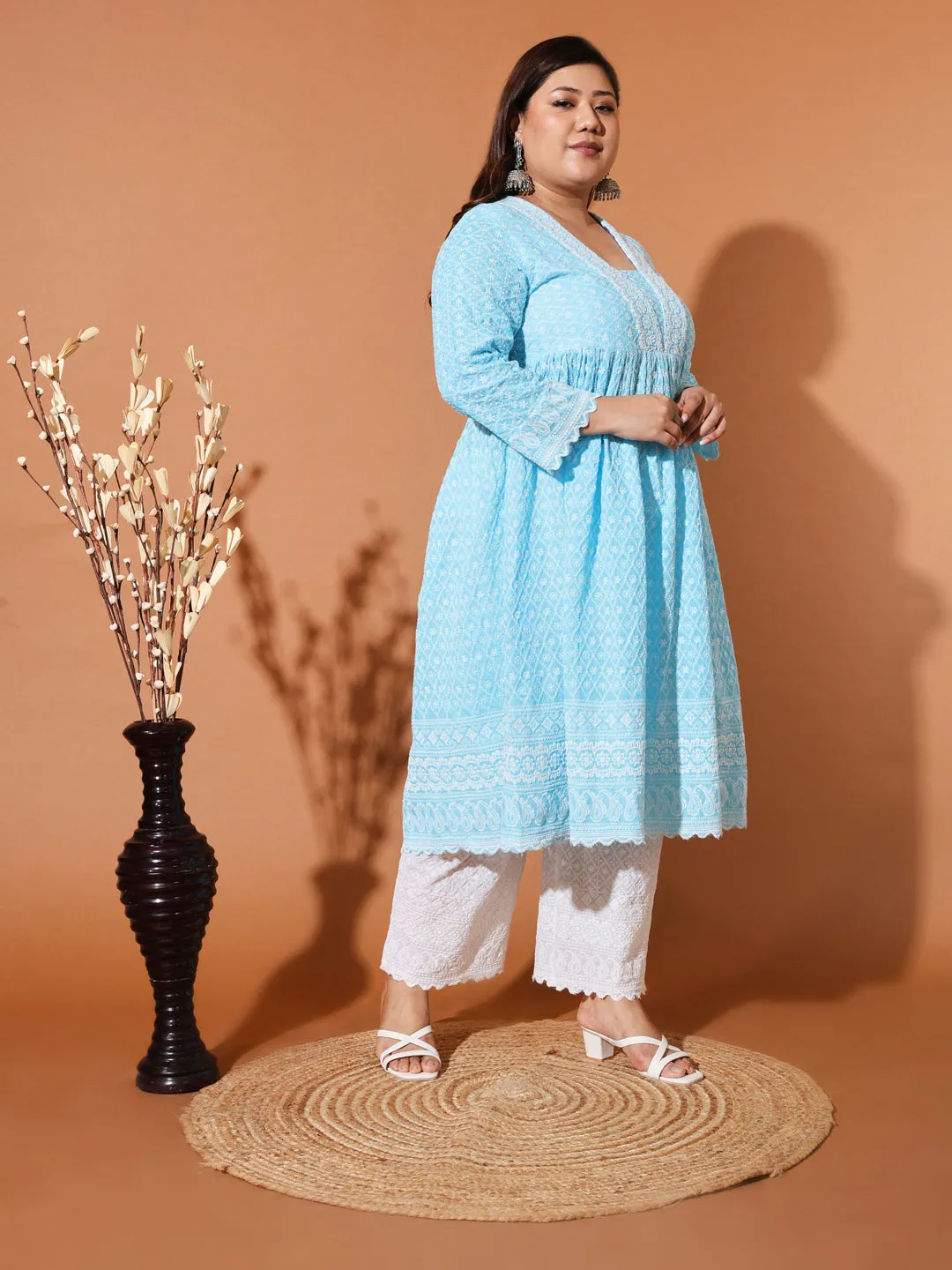 MIMI - BLUE AND WHITE THREAD WORK KURTA PLUS CO-ORDS SET