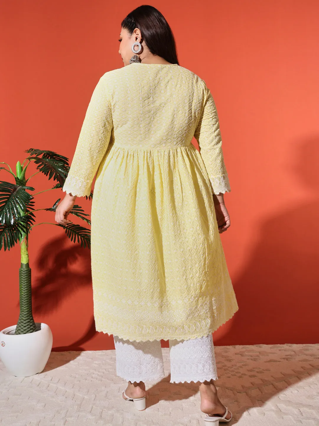 MIMI - YELLOW AND WHITE THREAD WORK KURTA PLUS CO-ORDS SET