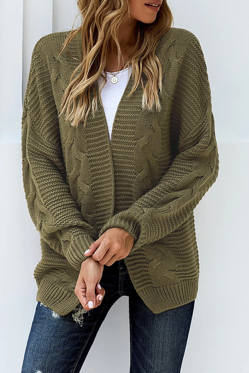 Olive Chunky Wide Long Sleeve Knit Cardigan