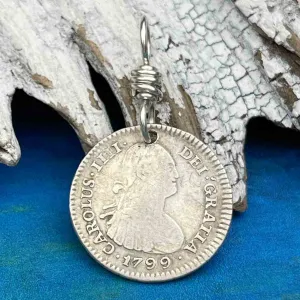 Pirate Chic Silver 1 Reale Spanish Portrait Dollar Dated 1799 - the Legendary "Piece of Eight" Pendant | Artifact #8853