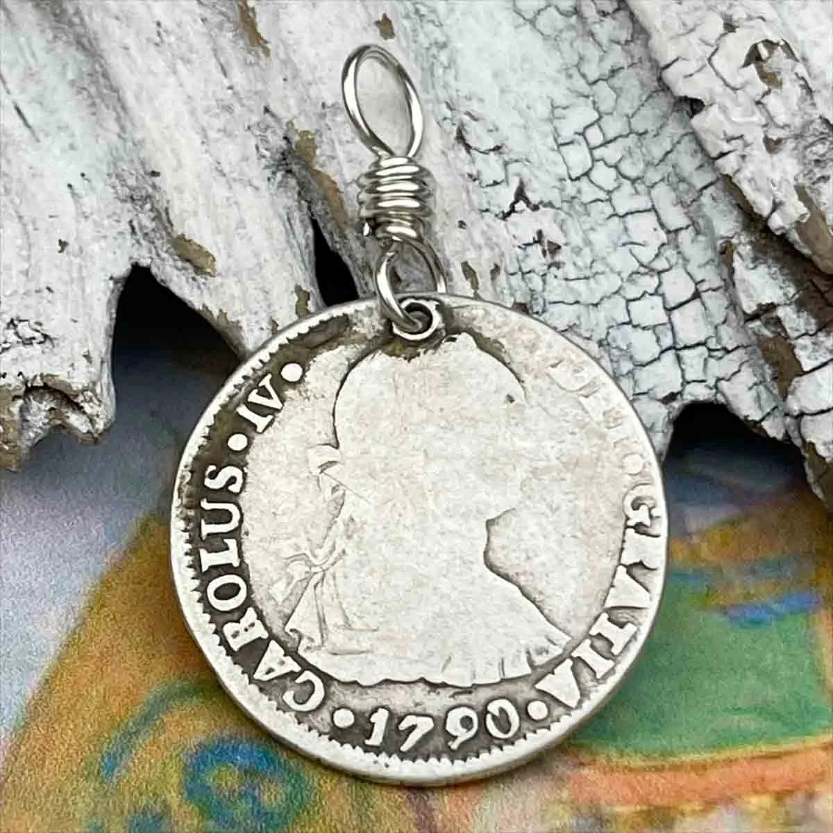 Pirate Chic Silver 2 Reale Spanish Portrait Dollar Dated 1790 - the Legendary "Piece of Eight" Pendant | Artifact #8878