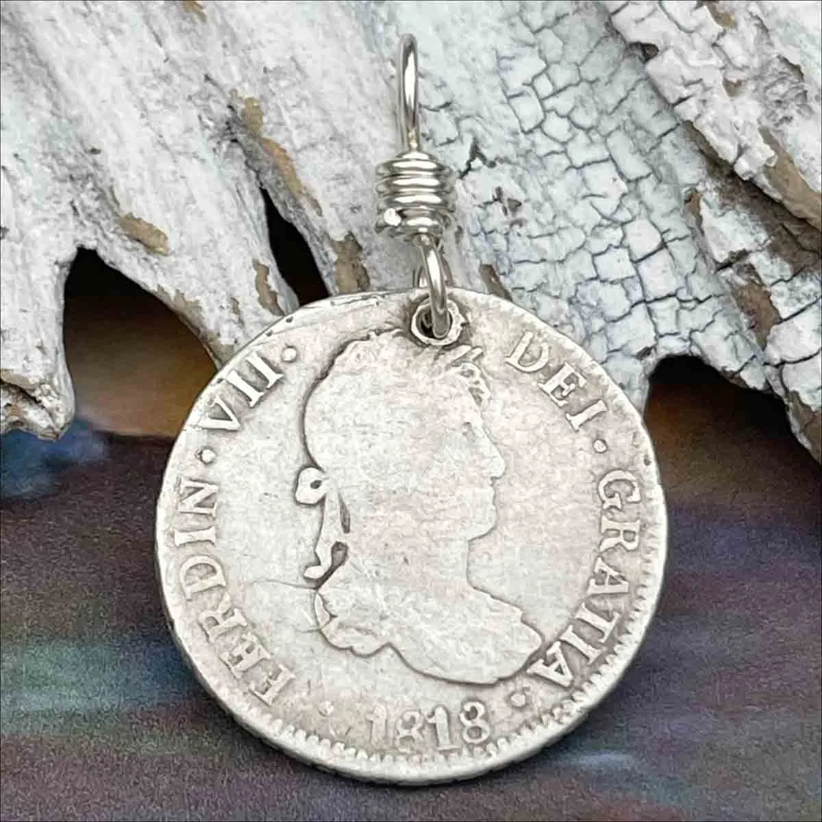 Pirate Chic Silver 2 Reale Spanish Portrait Dollar Dated 1818 - the Legendary "Piece of Eight" Pendant | Artifact #8873