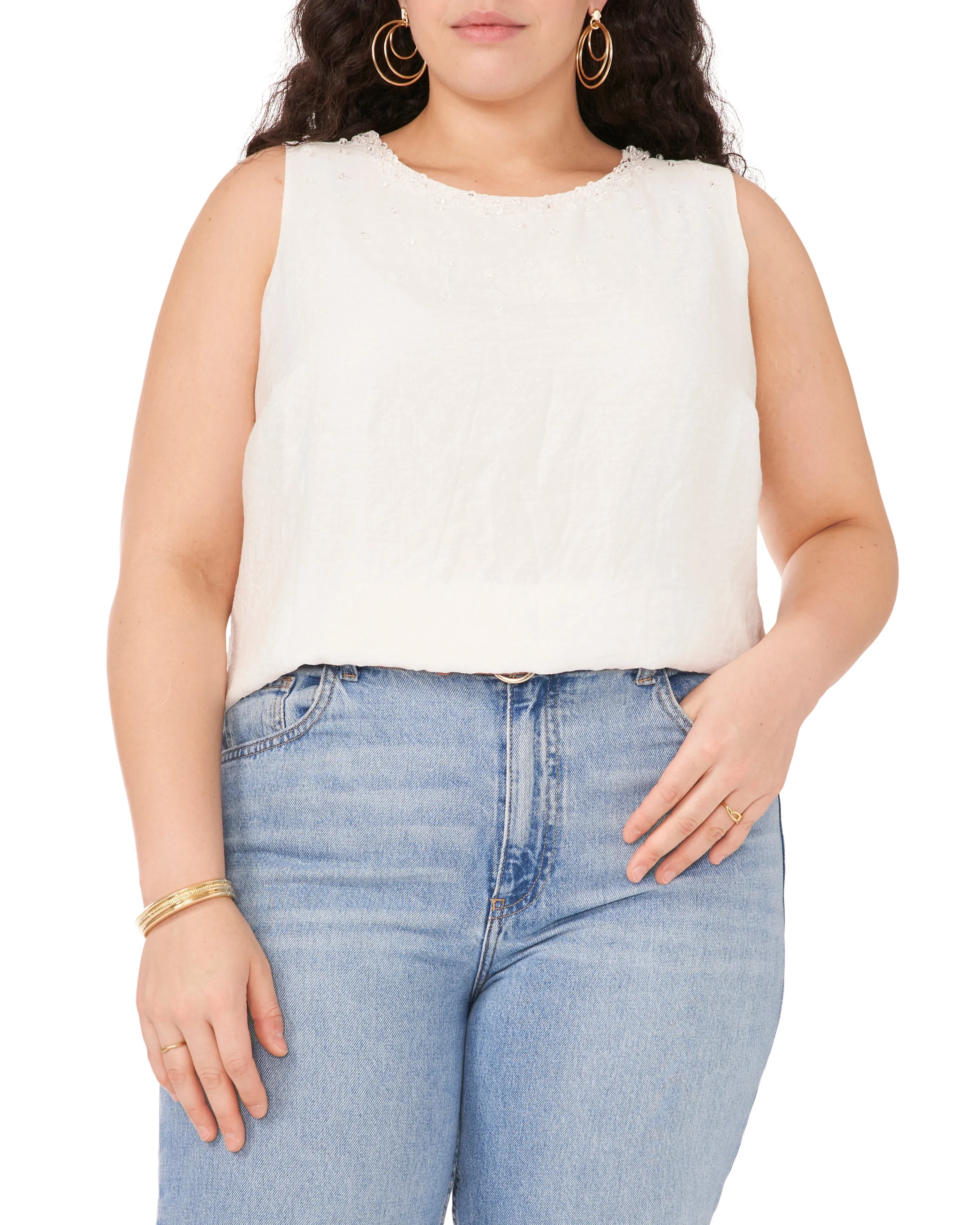 Plus-Size Beaded Sleeveless Blouse