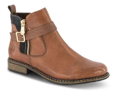 Rieker Z4959-22 Brown And Navy Zip-Up Leather Ankle Boot