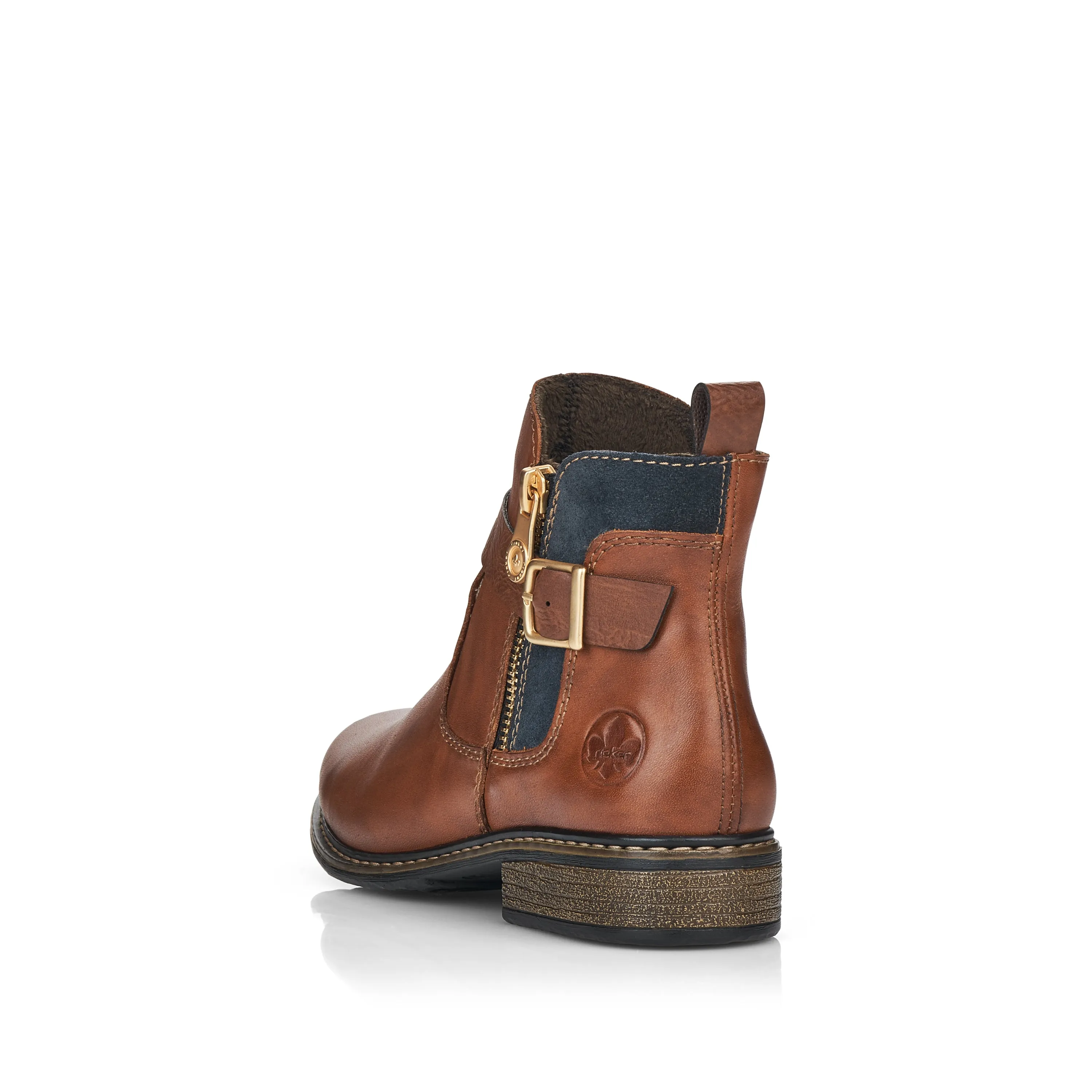 Rieker Z4959-22 Brown And Navy Zip-Up Leather Ankle Boot