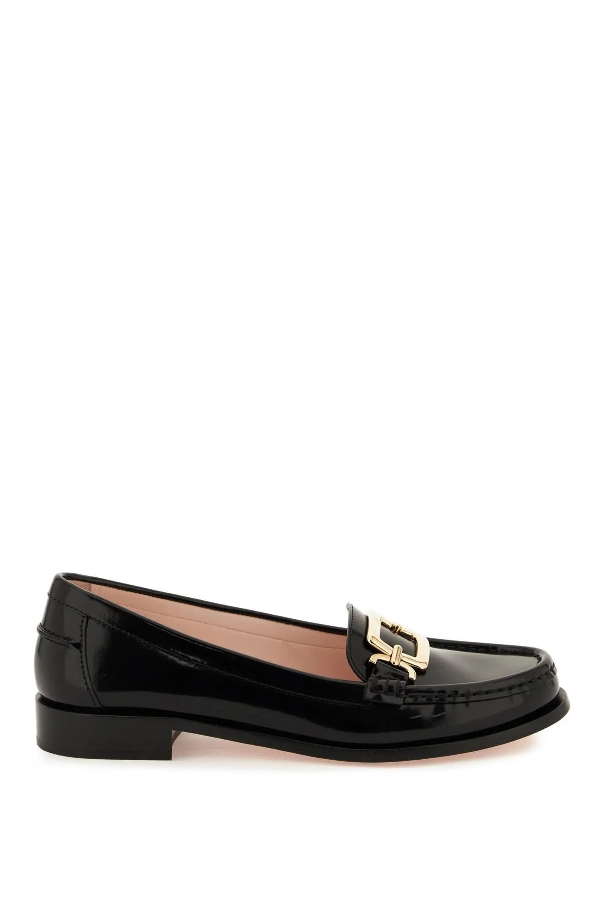 Roger vivier patent leather loafers with metal buckle