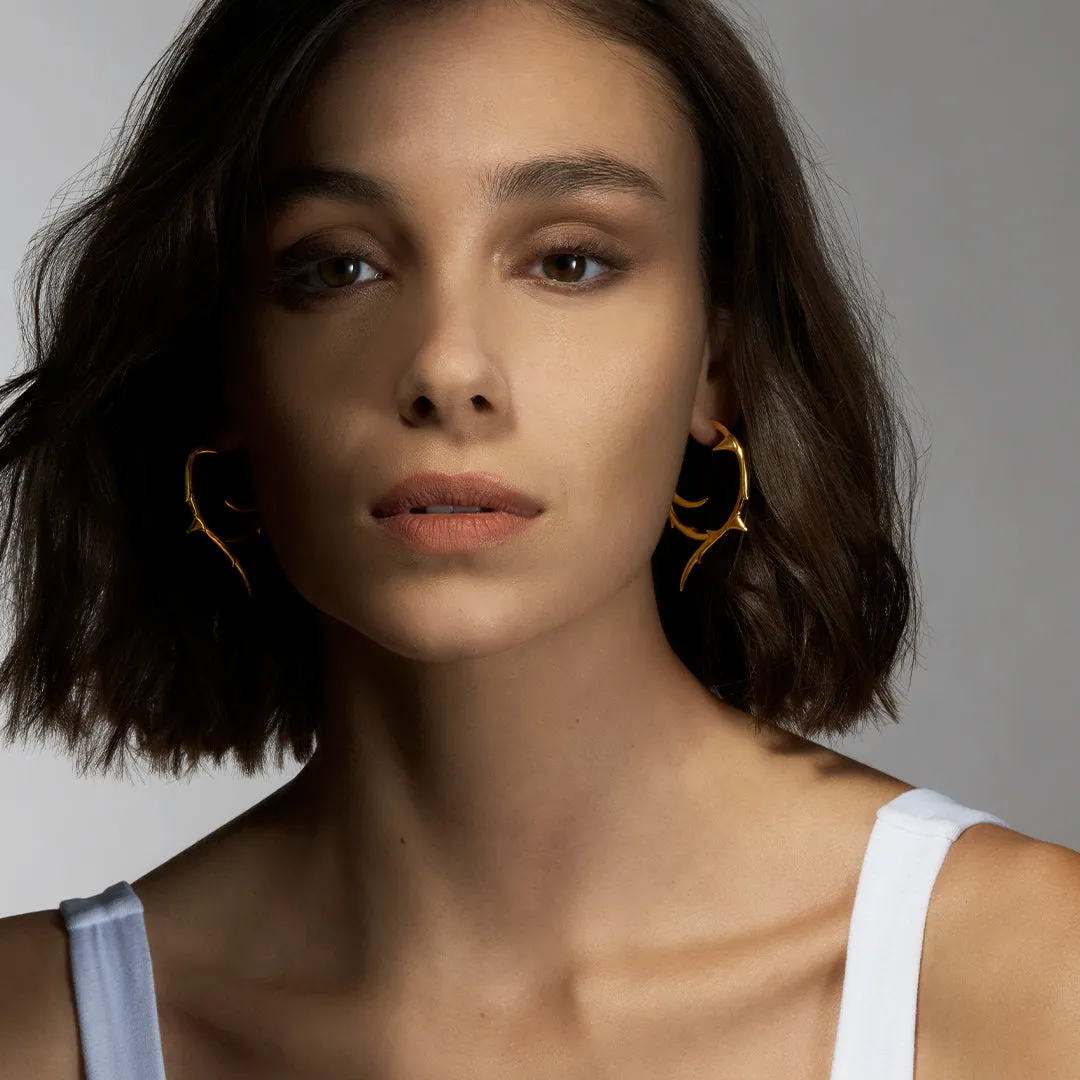 Rose Thorn Large Hoop Earrings - Yellow Gold Vermeil