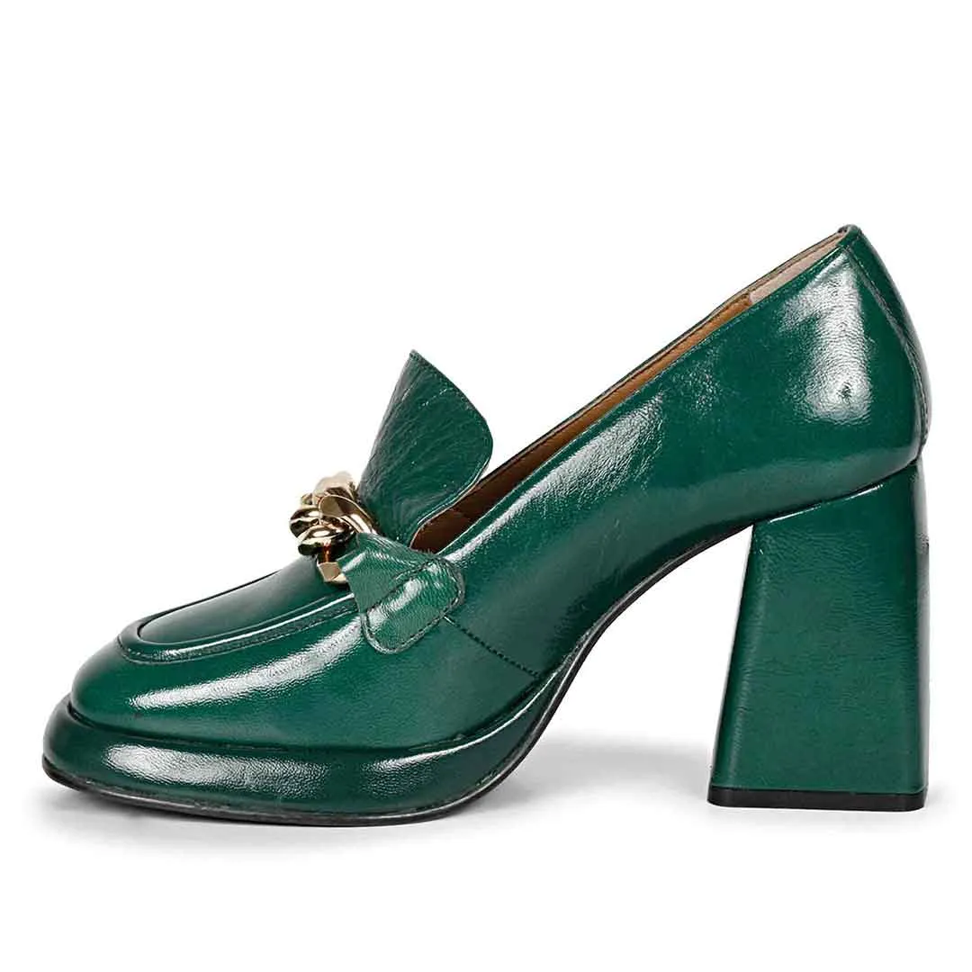 Saint Benoîte Green Patent Leather Handcrafted Moccasins