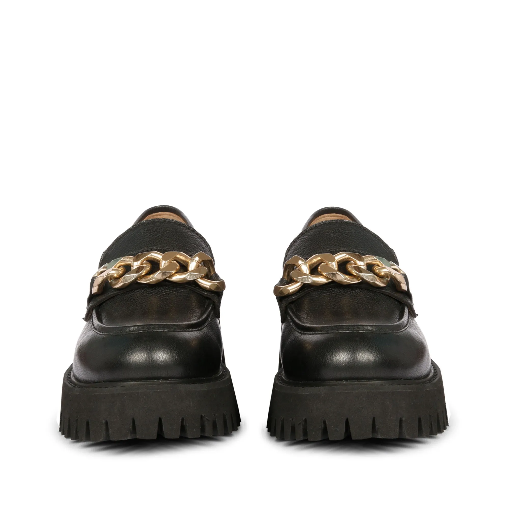 Saint Donna Gold Chain Embellished Black Leather Moccasins