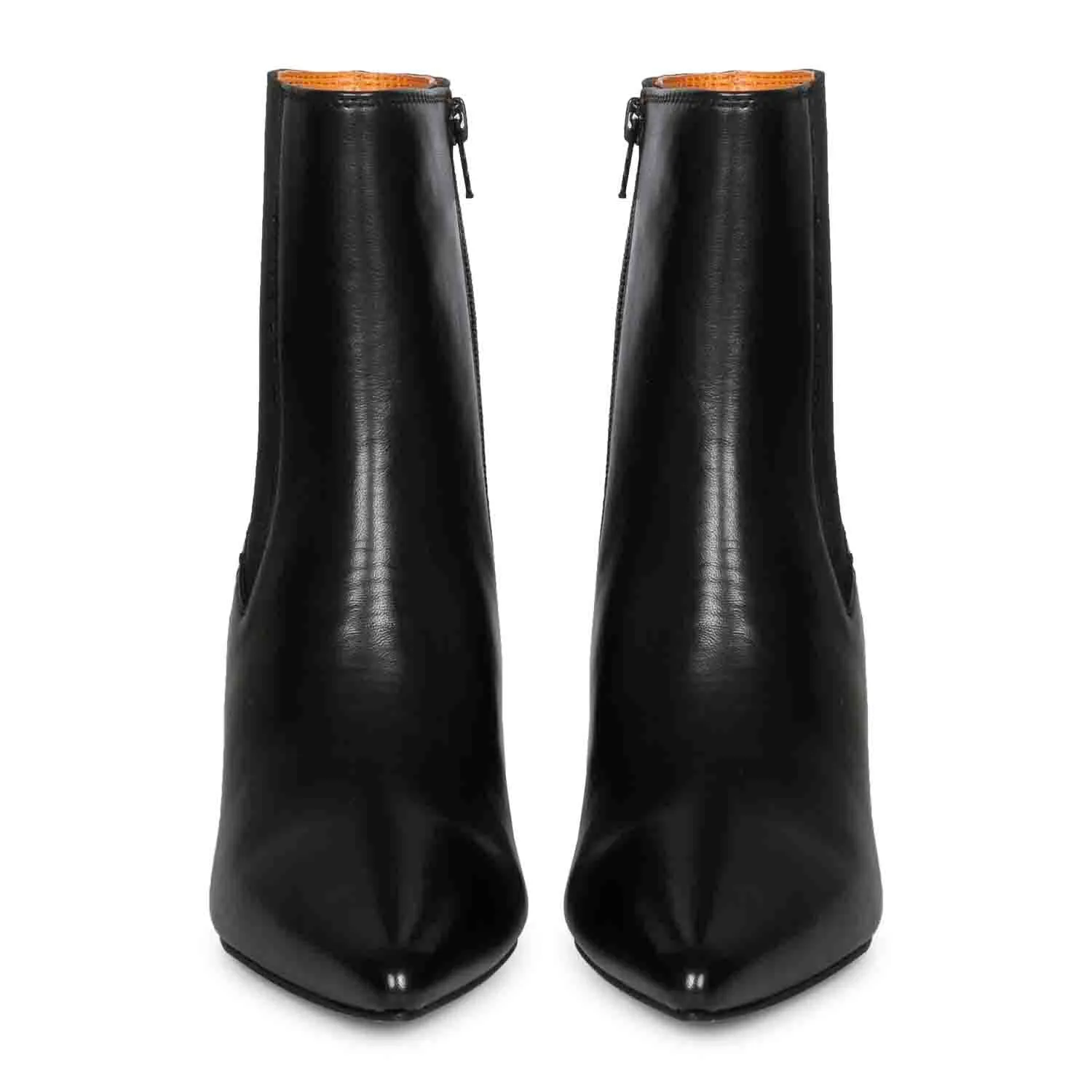 Saint Elliana Black Leather Sculpted Heel Inside Zip Boots