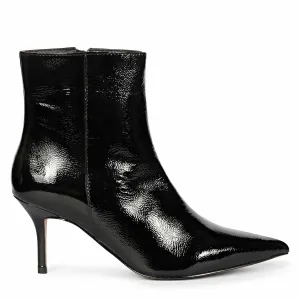 Saint Harriet Black Crinkle Patent Leather Kitten Heel Pointed Boots