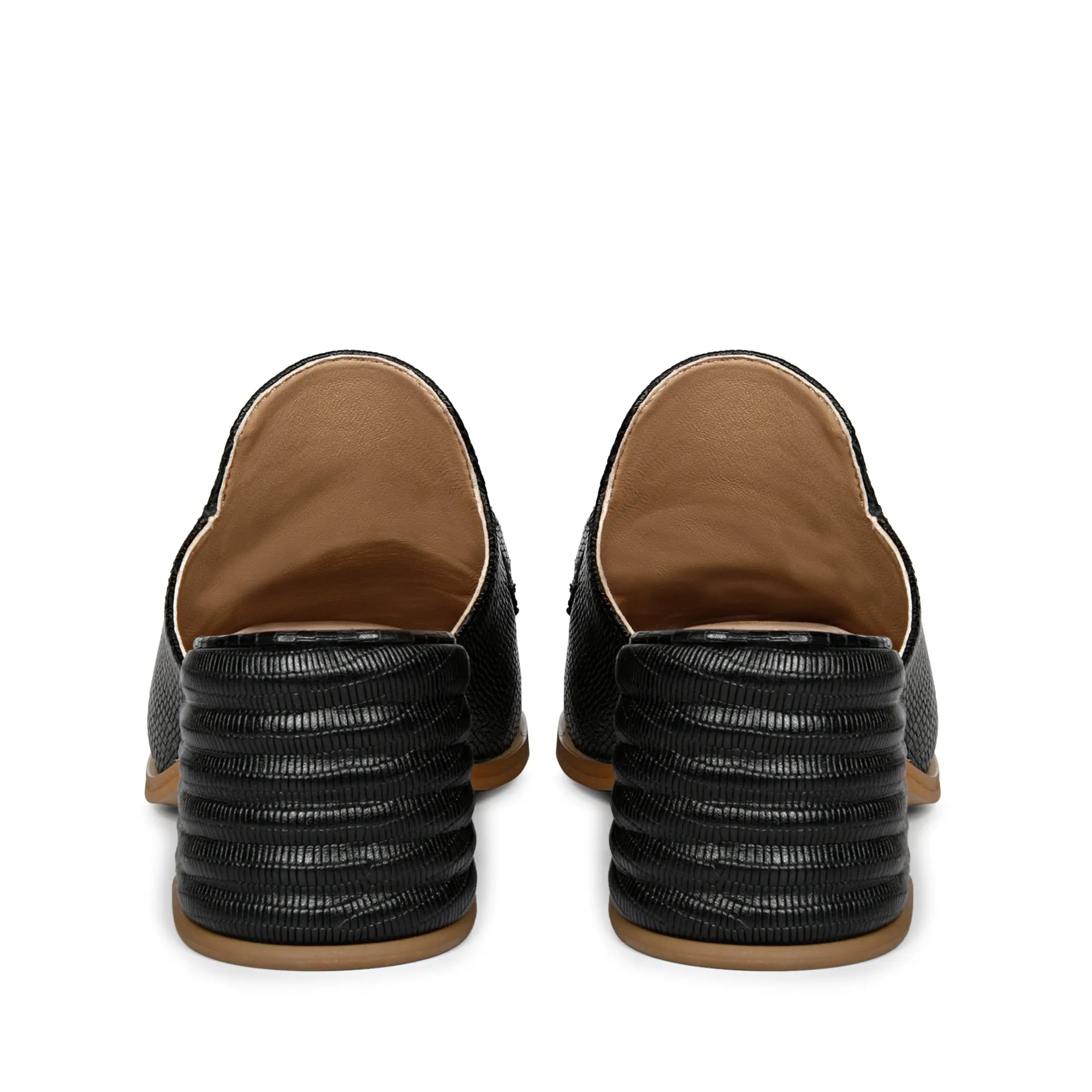 Saint Jasmine Black Lizard Print Leather Moccasins