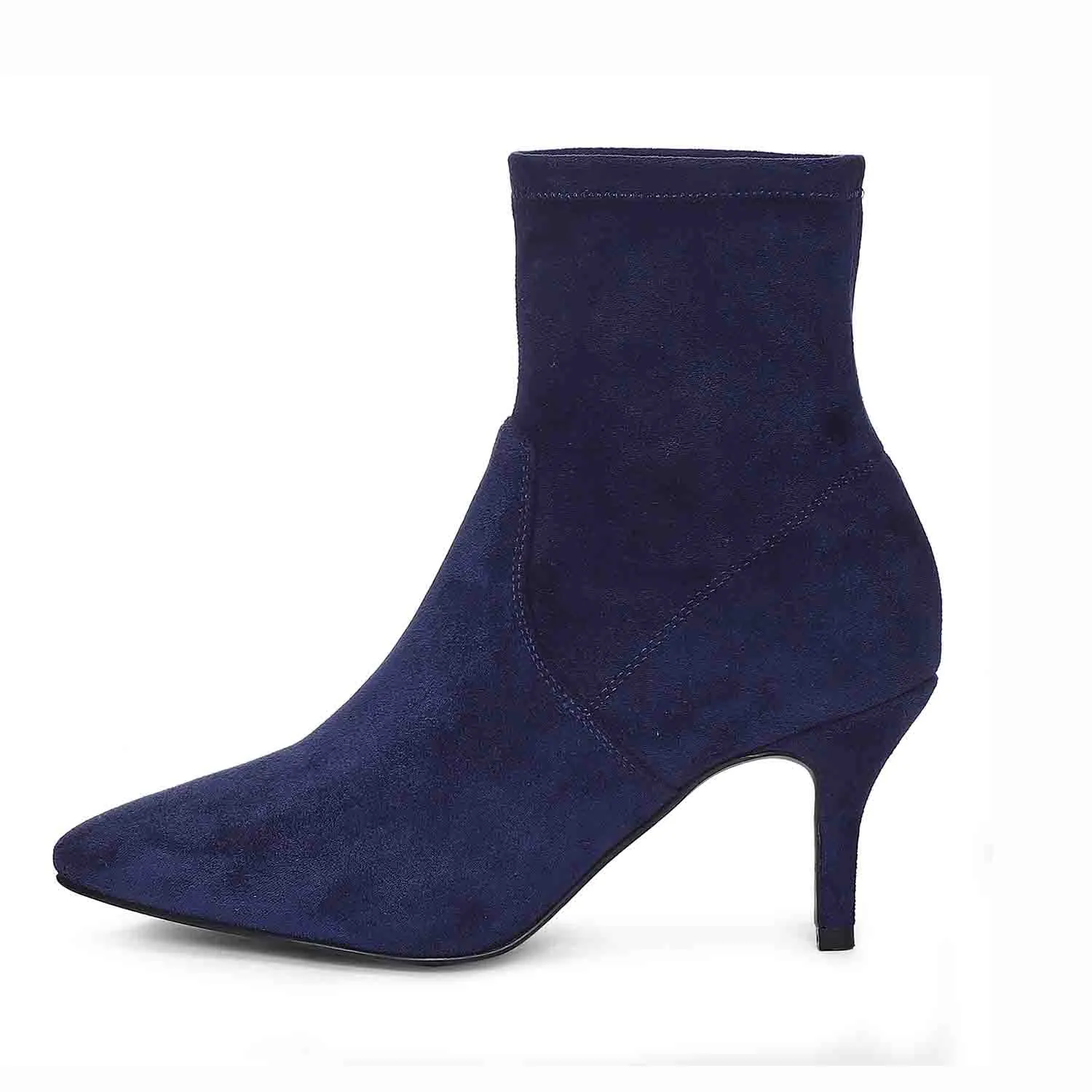 Saint Jemima Blue Stretch Suede Kitten Heel Ankle Boots