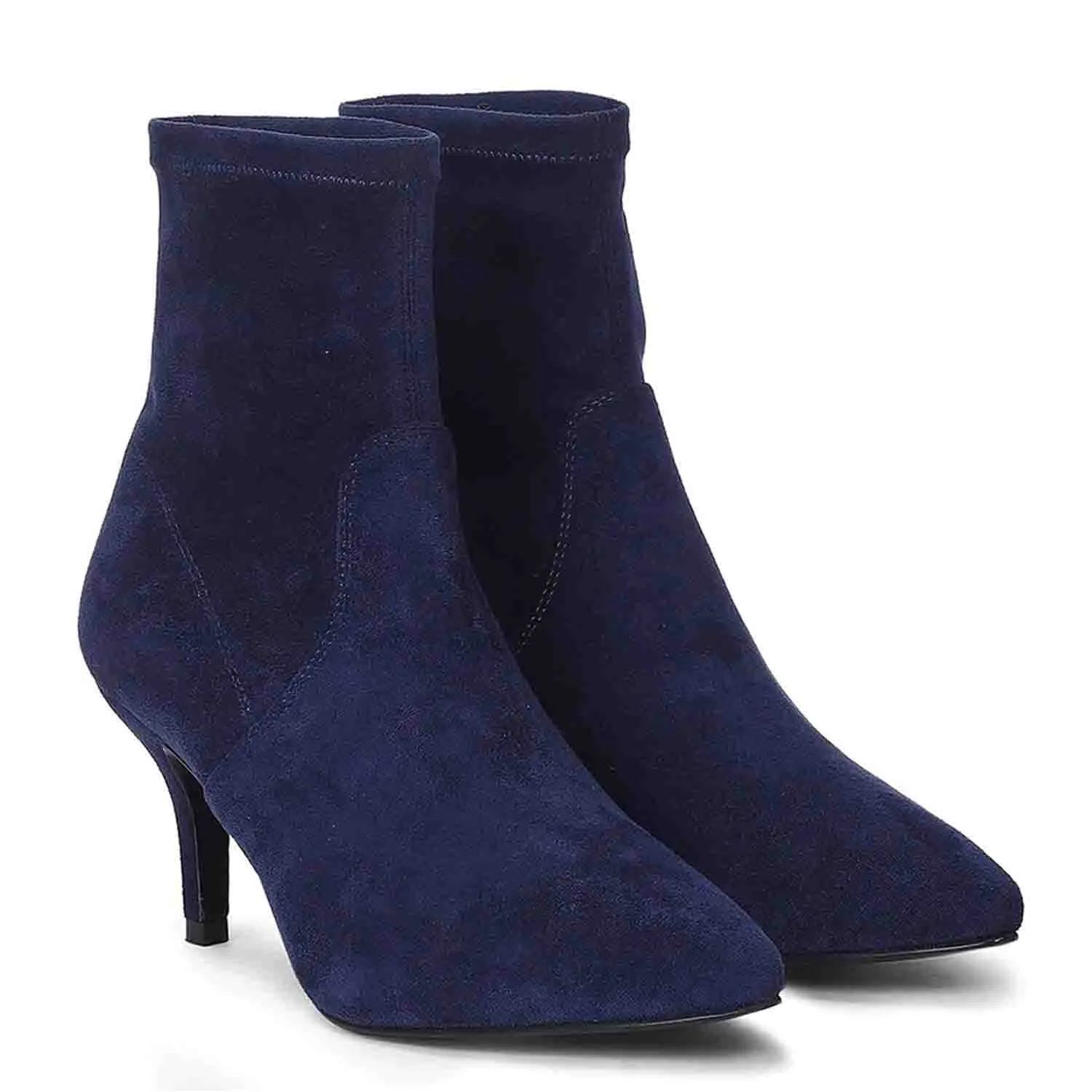 Saint Jemima Blue Stretch Suede Kitten Heel Ankle Boots