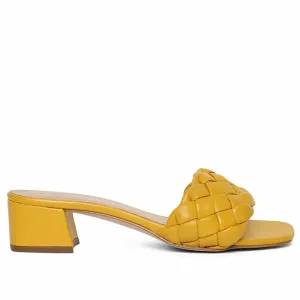 Saint Kate Mustard Woven Leather Block Heel Mules