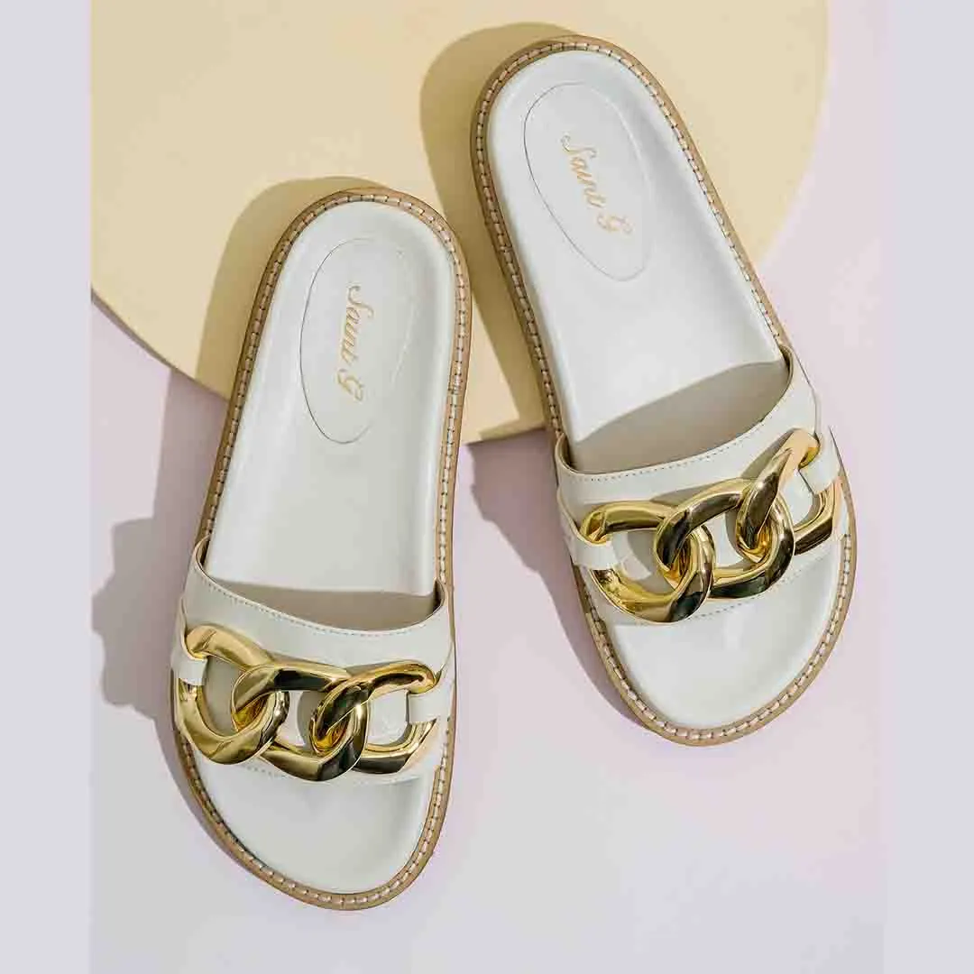 Saint Kiera Off White Leather Flat Slides