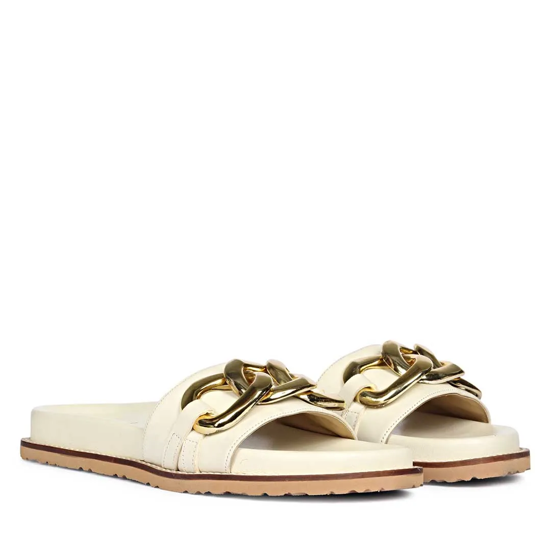 Saint Kiera Off White Leather Flat Slides