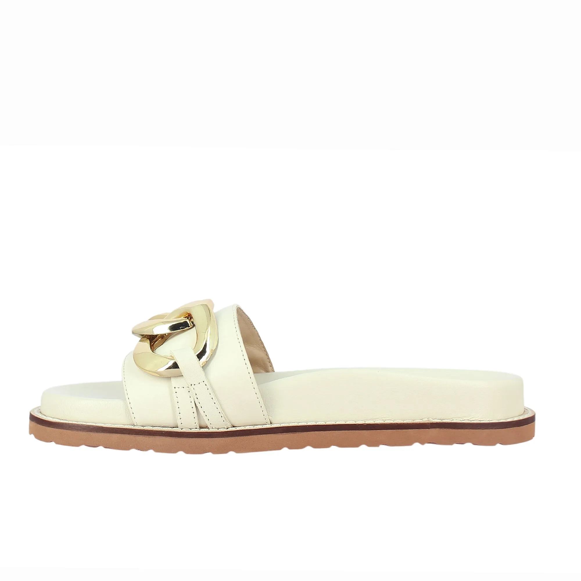 Saint Kiera Off White Leather Flat Slides