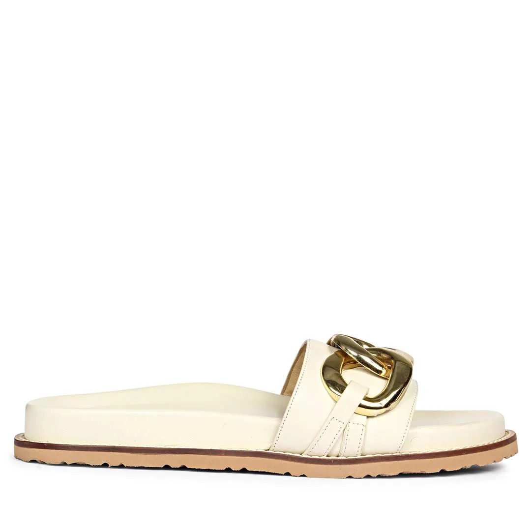 Saint Kiera Off White Leather Flat Slides