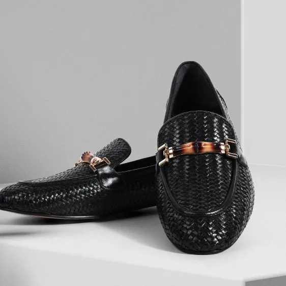 Saint Marisa Black  Woven Moccasins