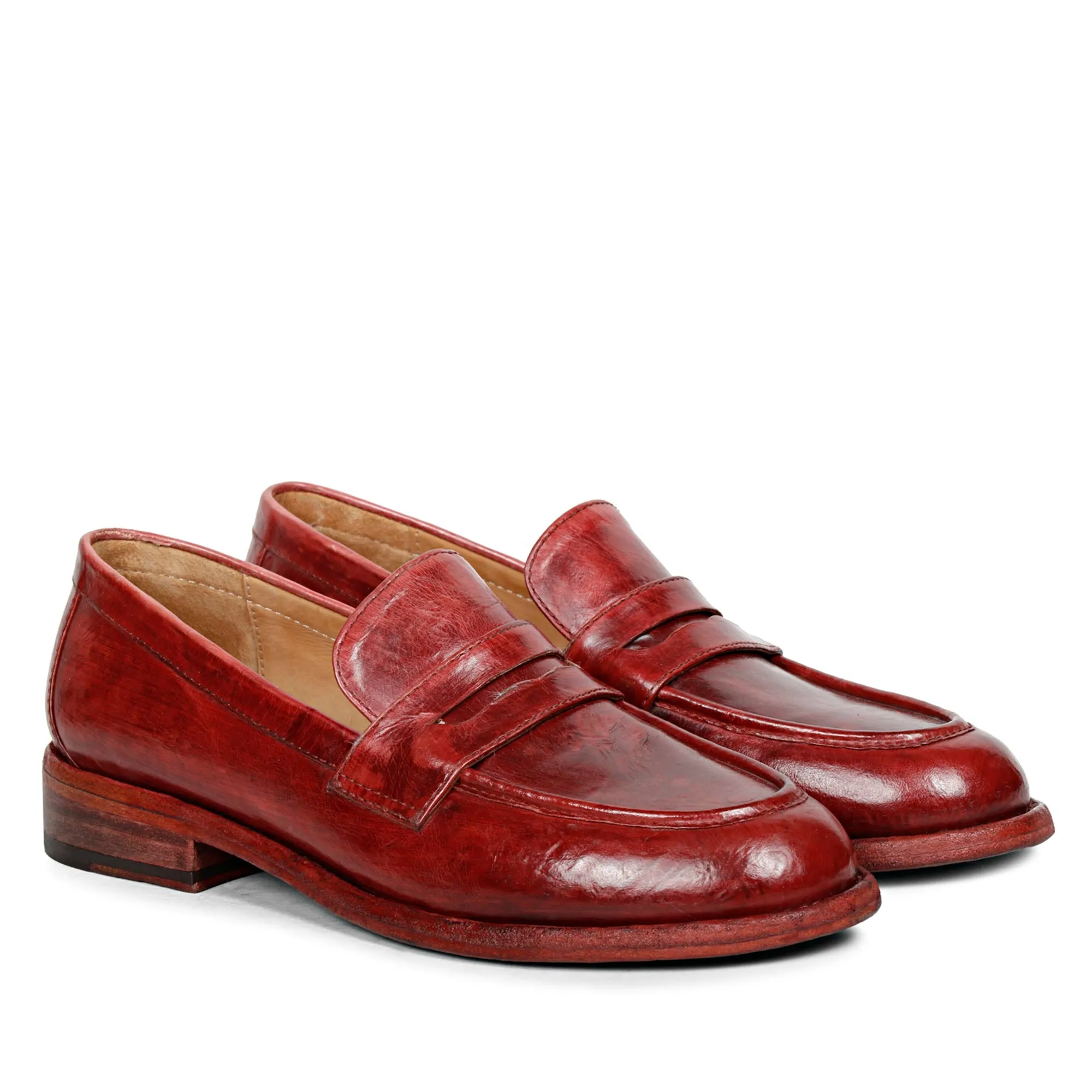 Saint Micola Red Leather Moccasins