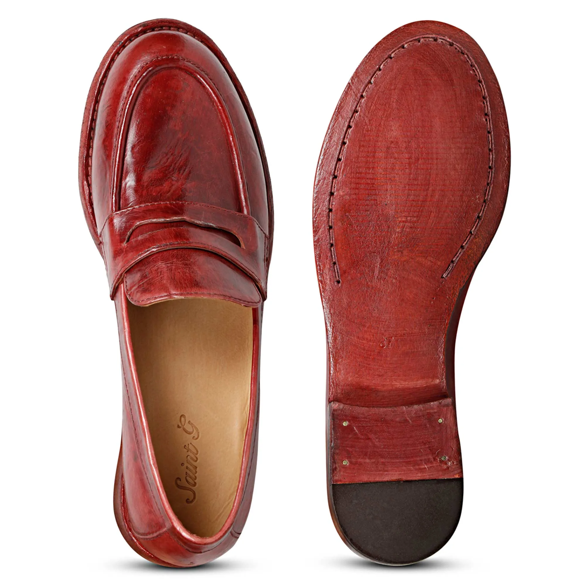 Saint Micola Red Leather Moccasins