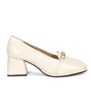 Saint Mirielle Ivory Patent Leather Handcrafted Moccasins