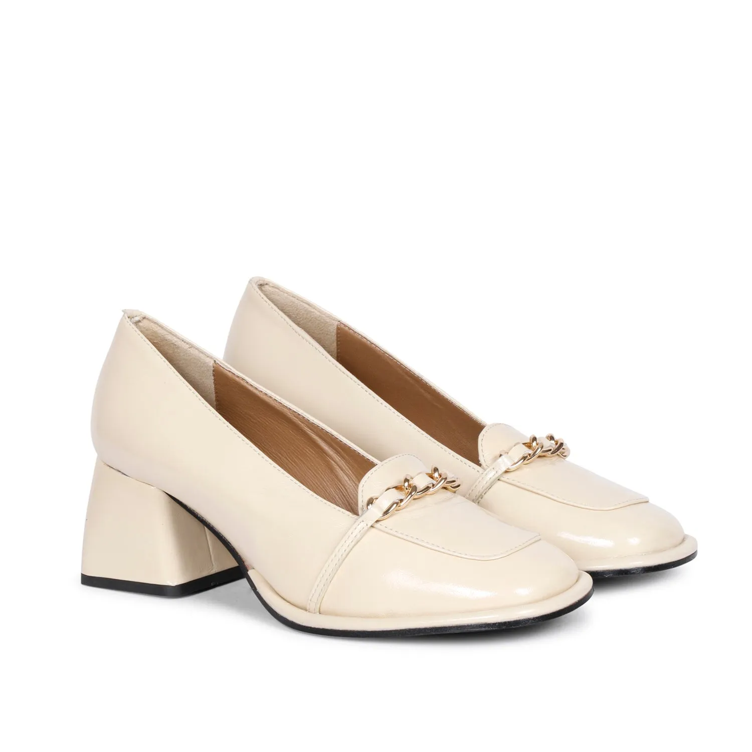 Saint Mirielle Ivory Patent Leather Handcrafted Moccasins