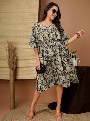 SHREY - BLACK ETHNIC MOTIF PRINT MATERNITY KAFTAN WITH EMBROI