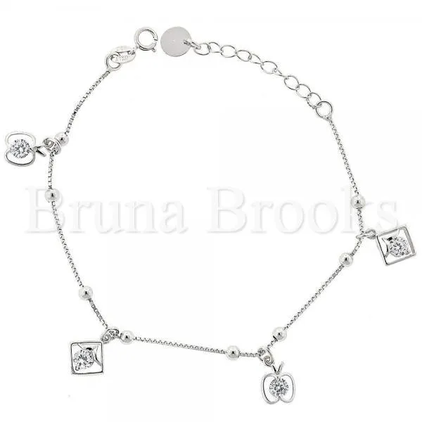 Sterling Silver 03.183.0062.06 Fancy Bracelet, Apple Design, with White Cubic Zirconia, Rhodium Tone