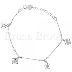 Sterling Silver 03.183.0062.06 Fancy Bracelet, Apple Design, with White Cubic Zirconia, Rhodium Tone