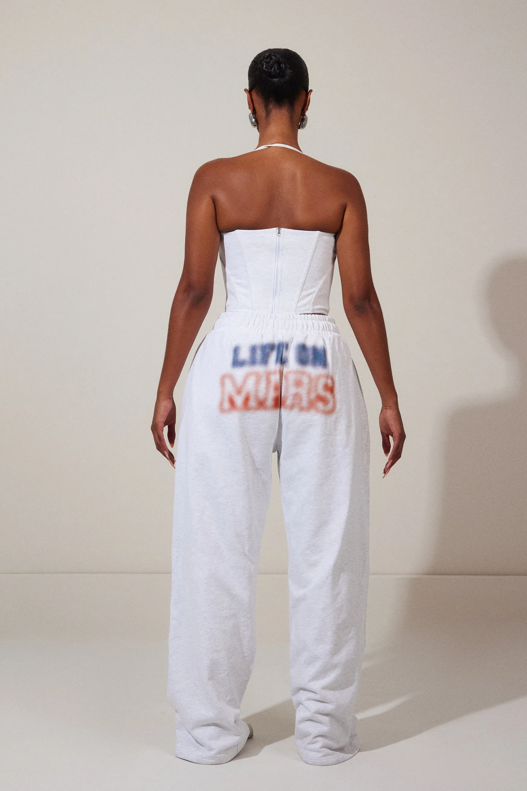 The life on mars faded print wide leg joggers- grey