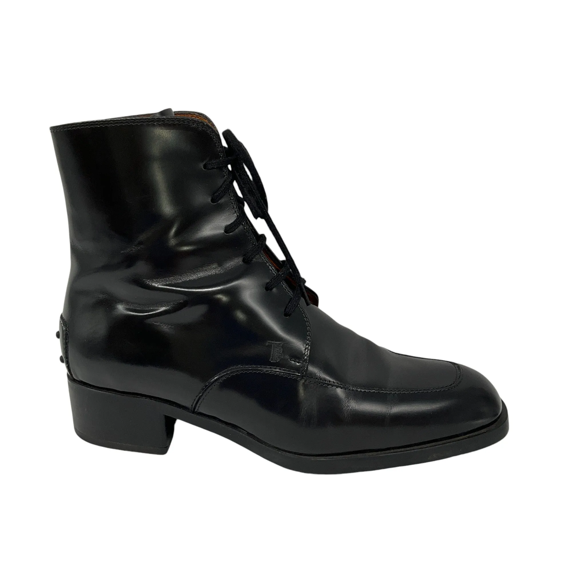 Tod's Black Lace-Up Leather Ankle Boots